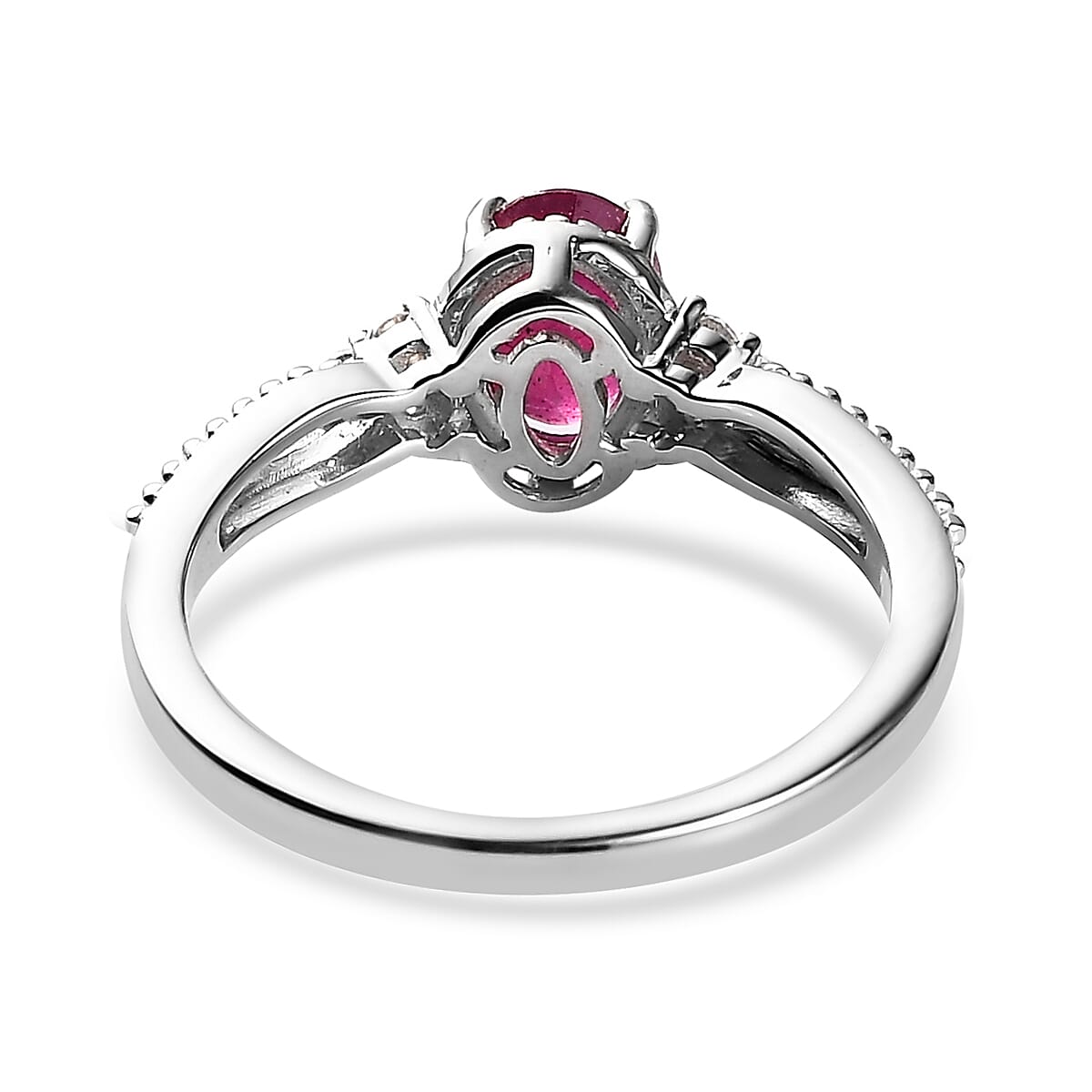 Niassa Ruby (FF), White Topaz Stud Earrings, Ring (Size 9.0) and Pendant in Platinum Over Sterling Silver with Stainless Steel Necklace 20 Inches 2.40 ctw image number 6