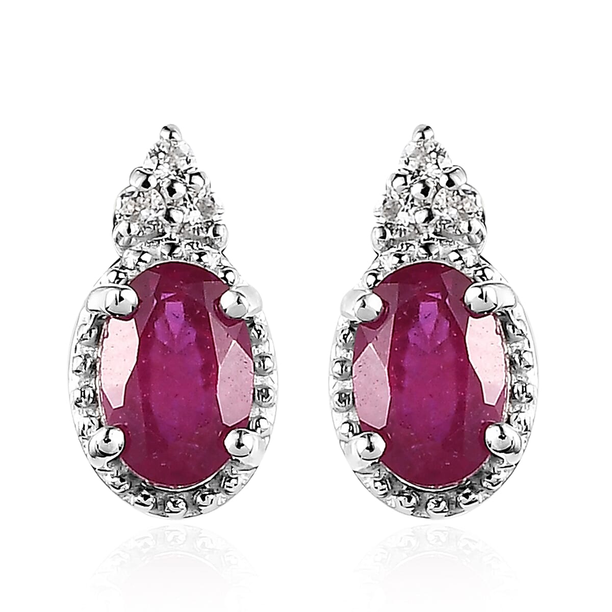 Niassa Ruby (FF), White Topaz Stud Earrings, Ring (Size 9.0) and Pendant in Platinum Over Sterling Silver with Stainless Steel Necklace 20 Inches 2.40 ctw image number 10