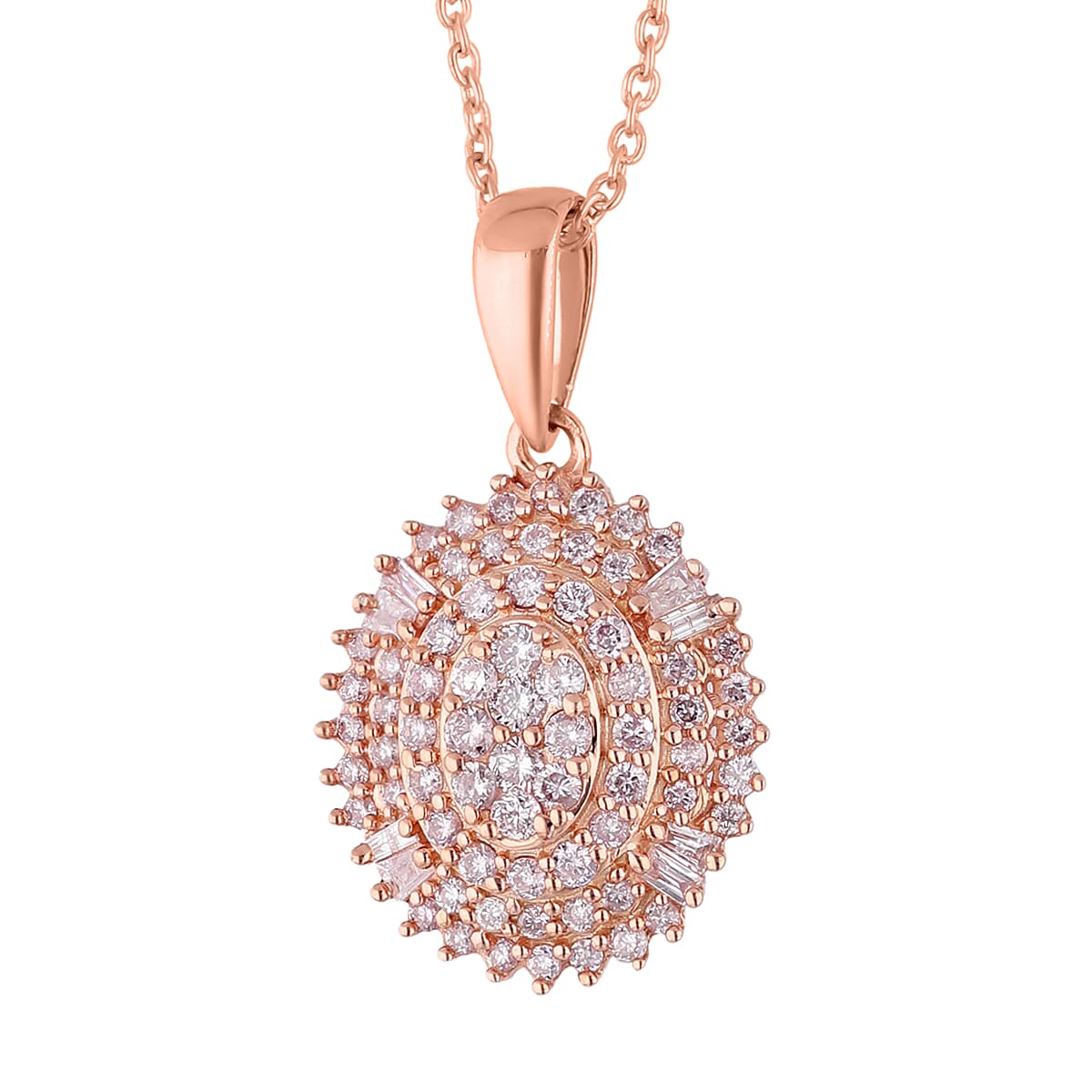 Natural Pink Diamond I3 Cluster Pendant Necklace 16-18 Inches in Vermeil Rose Gold Over Sterling Silver 0.50 ctw