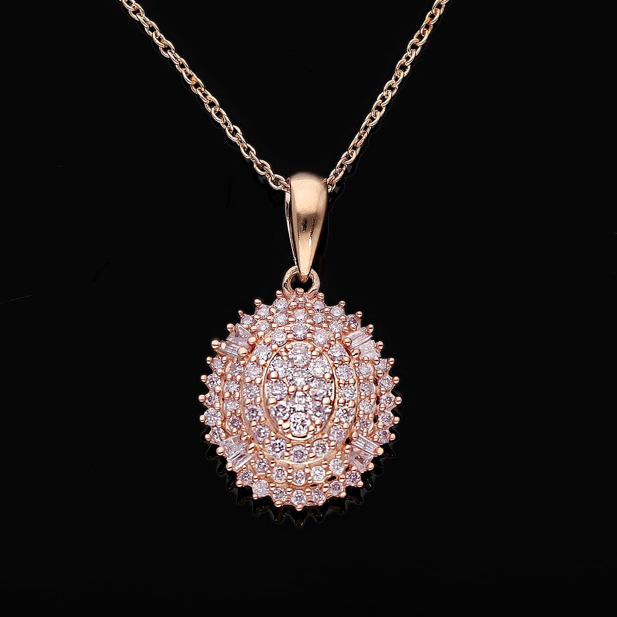 Natural Pink Diamond I3 Cluster Pendant Necklace 16-18 Inches in Vermeil Rose Gold Over Sterling Silver 0.50 ctw image number 1