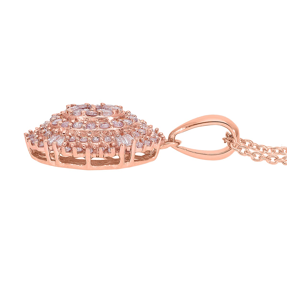 Natural Pink Diamond I3 Cluster Pendant Necklace 16-18 Inches in Vermeil Rose Gold Over Sterling Silver 0.50 ctw image number 3