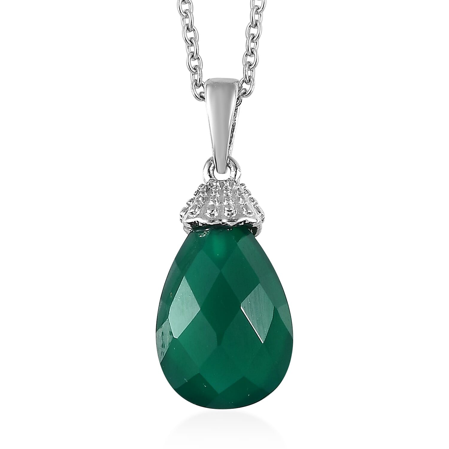 Karis Green Onyx Drop Earrings, Pendant in Platinum Bond with Stainless Steel Necklace 20 Inches 13.50 ctw