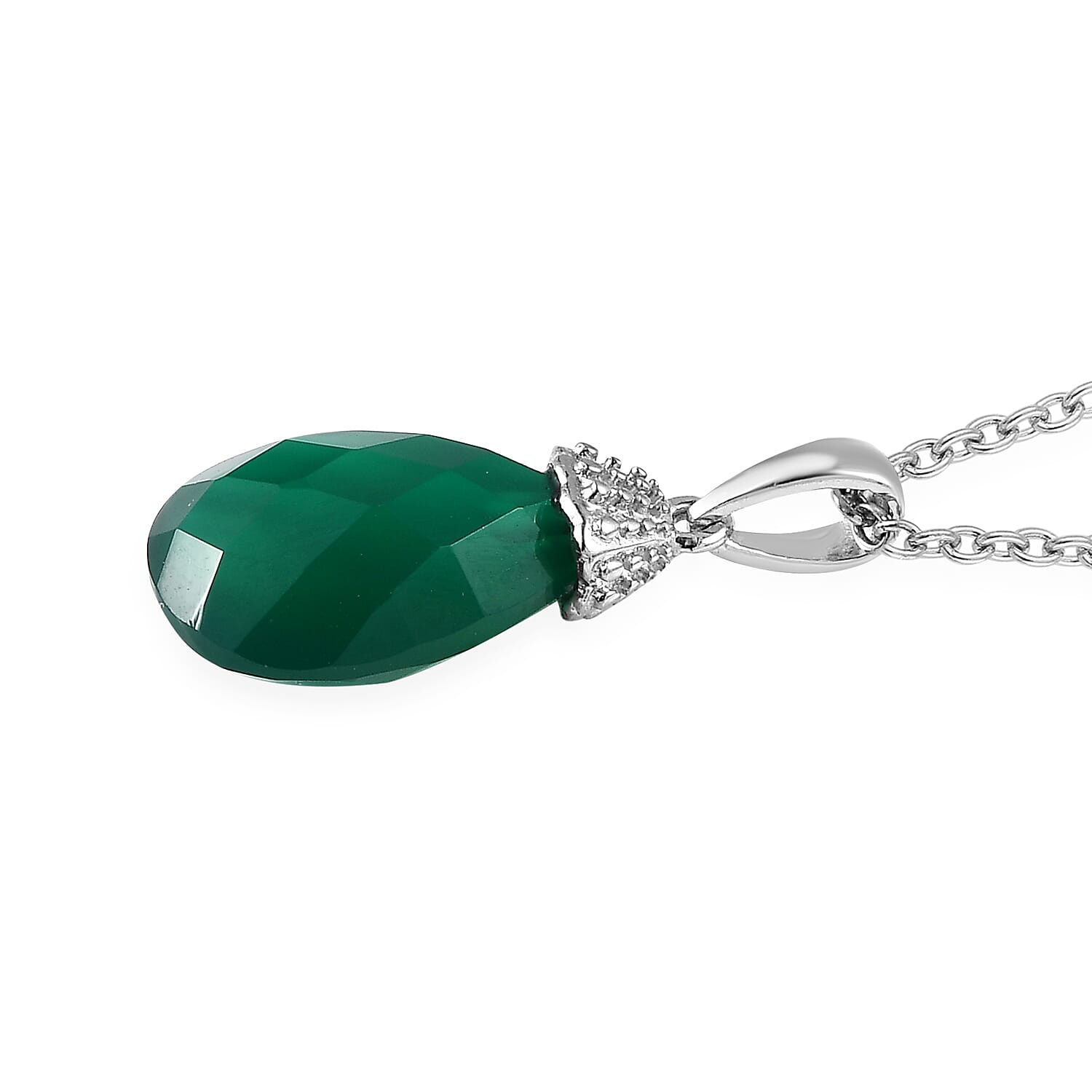 Karis Green Onyx Drop Earrings, Pendant in Platinum Bond with Stainless Steel Necklace 20 Inches 13.50 ctw