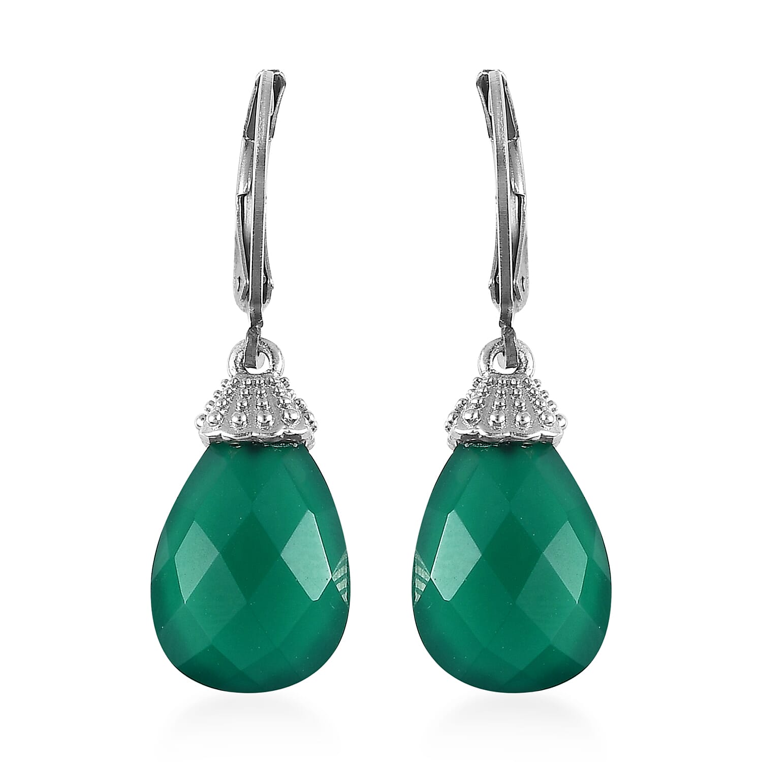 Karis Green Onyx Drop Earrings, Pendant in Platinum Bond with Stainless Steel Necklace 20 Inches 13.50 ctw