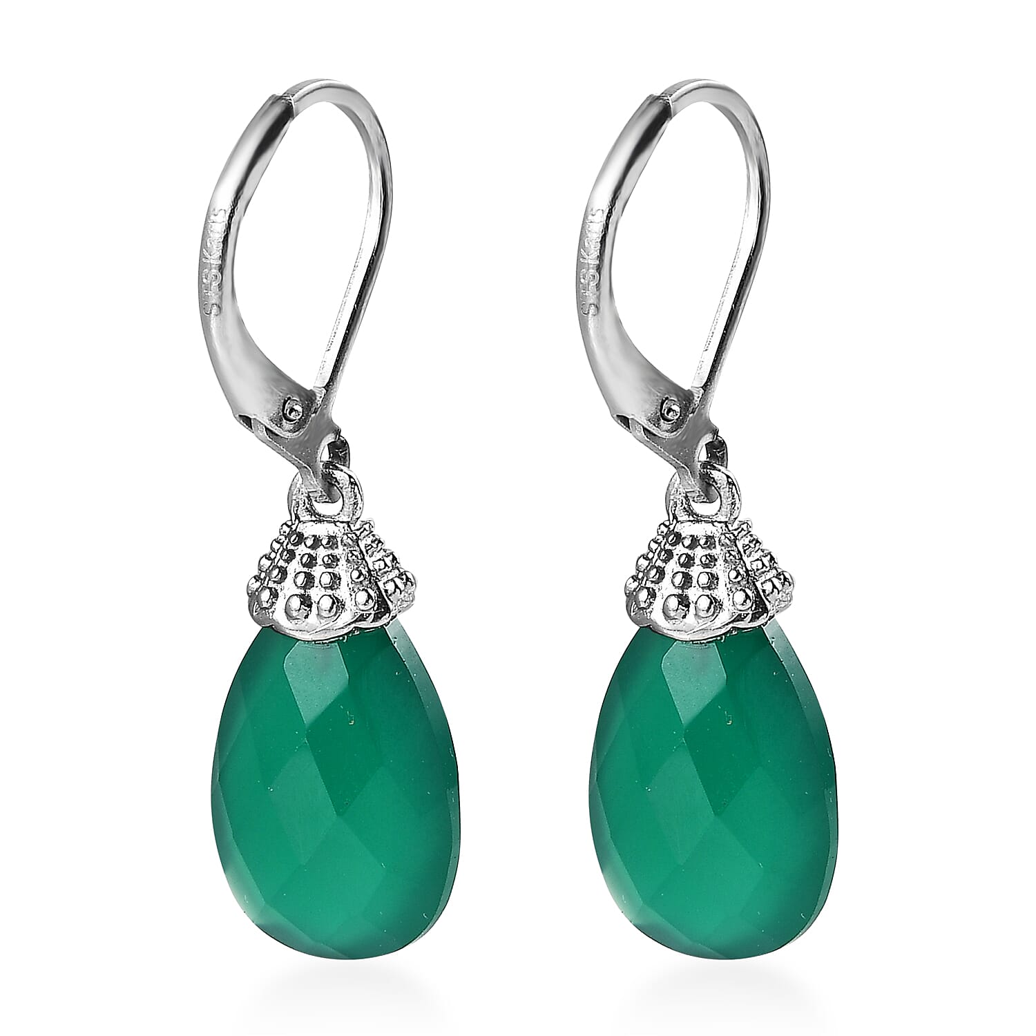 Karis Green Onyx Drop Earrings, Pendant in Platinum Bond with Stainless Steel Necklace 20 Inches 13.50 ctw