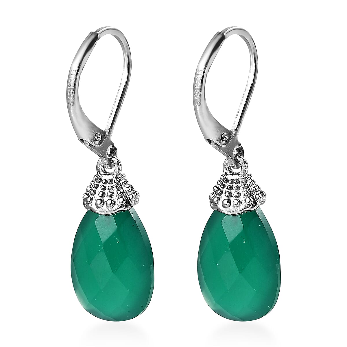 Karis Green Onyx Drop Earrings, Pendant in Platinum Bond with Stainless Steel Necklace 20 Inches 13.50 ctw image number 6