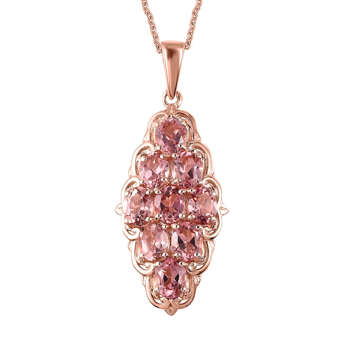 Premium Blush Tourmaline Elongated Pendant Necklace 20 Inches in Vermeil Rose Gold Over Sterling Silver 2.75 ctw image number 0