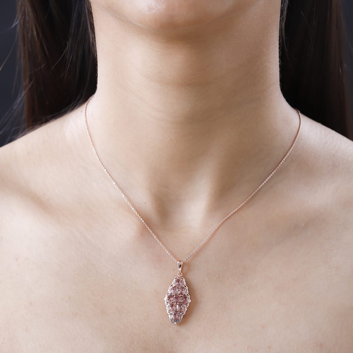 Premium Blush Tourmaline Elongated Pendant Necklace 20 Inches in Vermeil Rose Gold Over Sterling Silver 2.75 ctw image number 2