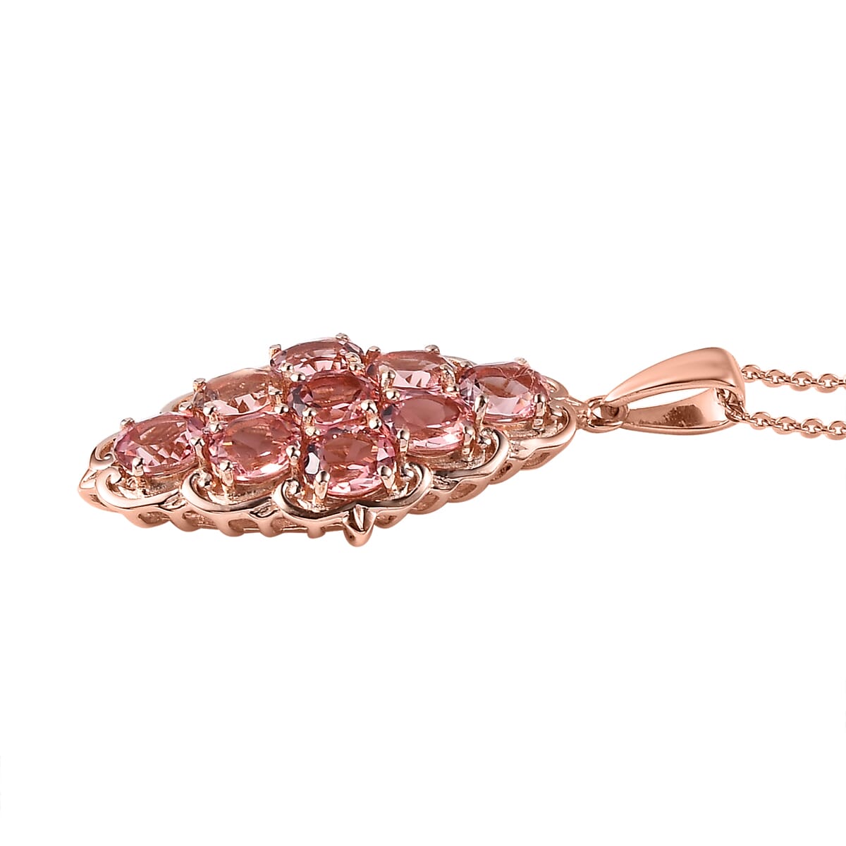 Premium Blush Tourmaline Elongated Pendant Necklace 20 Inches in Vermeil Rose Gold Over Sterling Silver 2.75 ctw image number 3