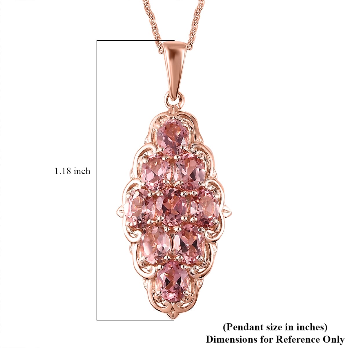 Premium Blush Tourmaline Elongated Pendant Necklace 20 Inches in Vermeil Rose Gold Over Sterling Silver 2.75 ctw image number 5