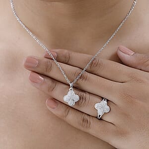 Karis Diamond Accent Ring (Size 9.0) and Pendant in Platinum Bond with Stainless Steel Necklace 20 Inches