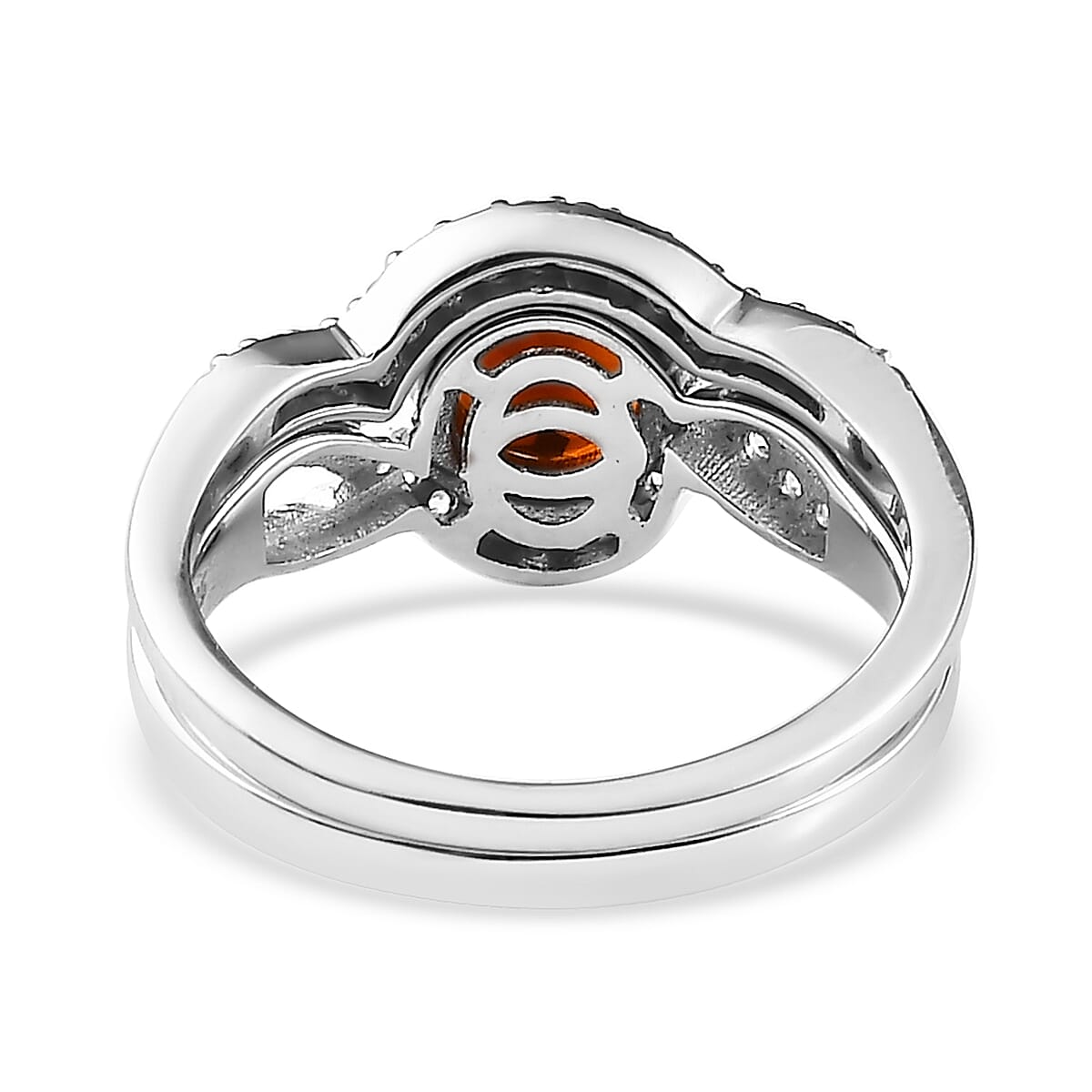 Premium Brazilian Cherry Citrine and White Zircon Set of 2 Stackable Ring in Platinum Over Sterling Silver (Size 5.0) 1.40 ctw