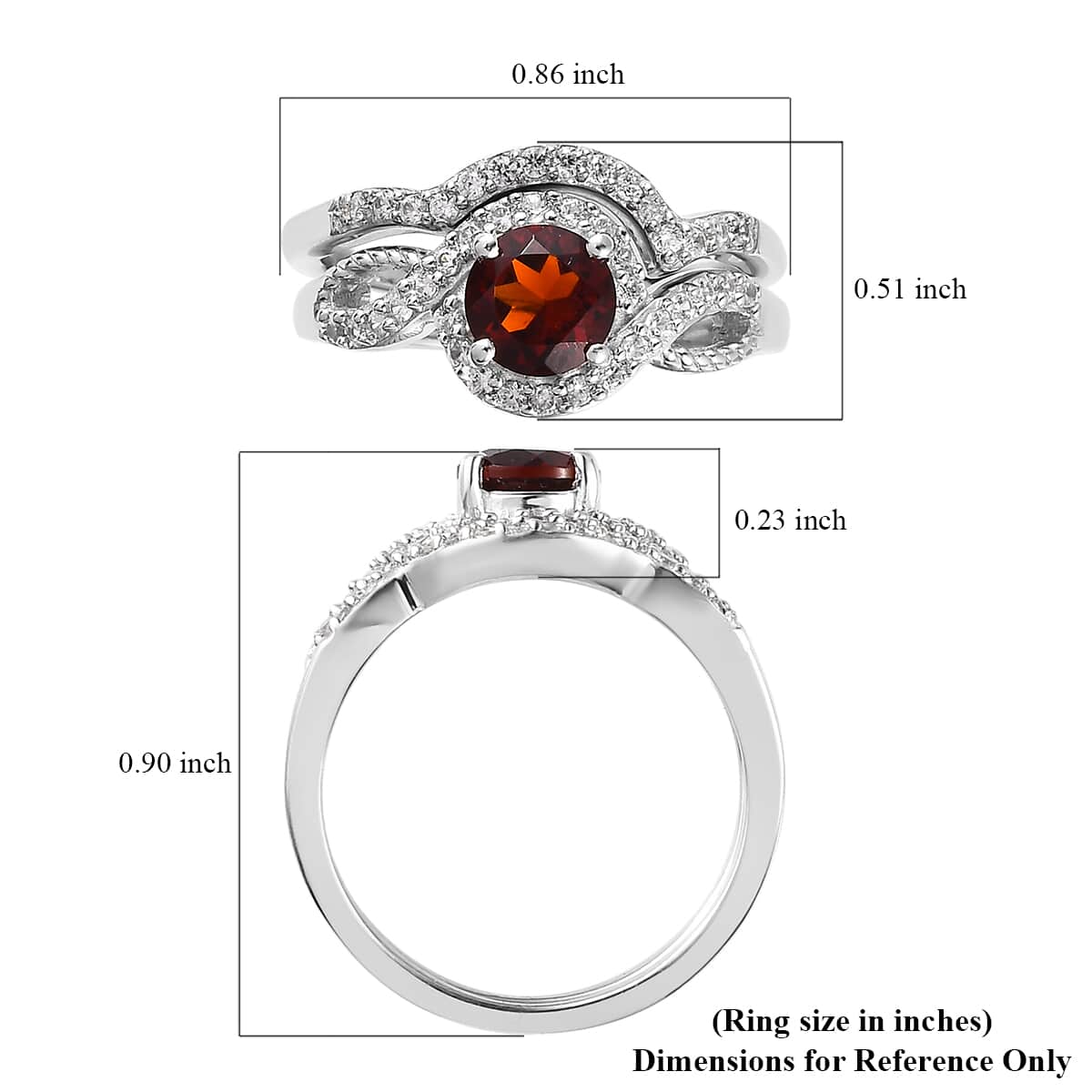 Premium Brazilian Cherry Citrine and White Zircon Set of 2 Stackable Ring in Platinum Over Sterling Silver 1.40 ctw image number 6