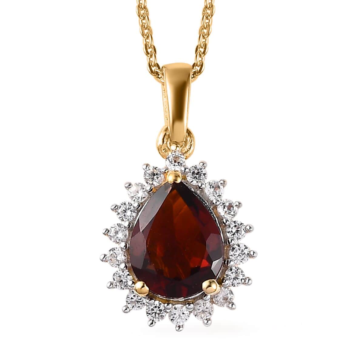 Premium Brazilian Cherry Citrine and White Zircon Halo Pendant Necklace 20 Inches in Vermeil Yellow Gold Over Sterling Silver 1.60 ctw image number 0