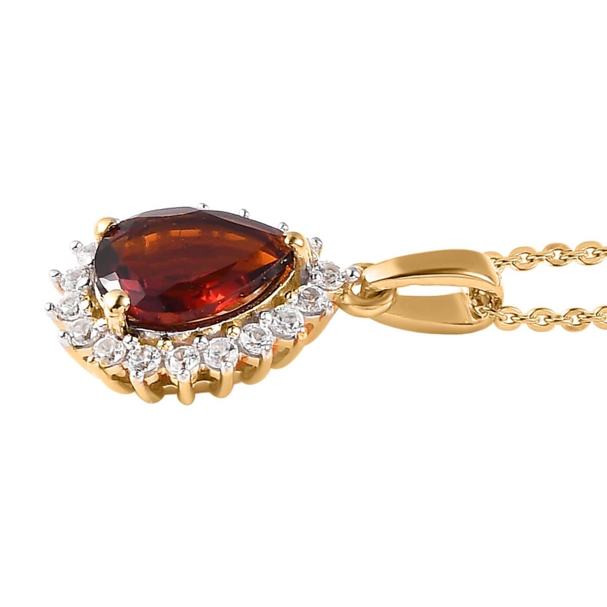 Premium Brazilian Cherry Citrine and White Zircon Halo Pendant Necklace 20 Inches in Vermeil Yellow Gold Over Sterling Silver 1.60 ctw image number 3