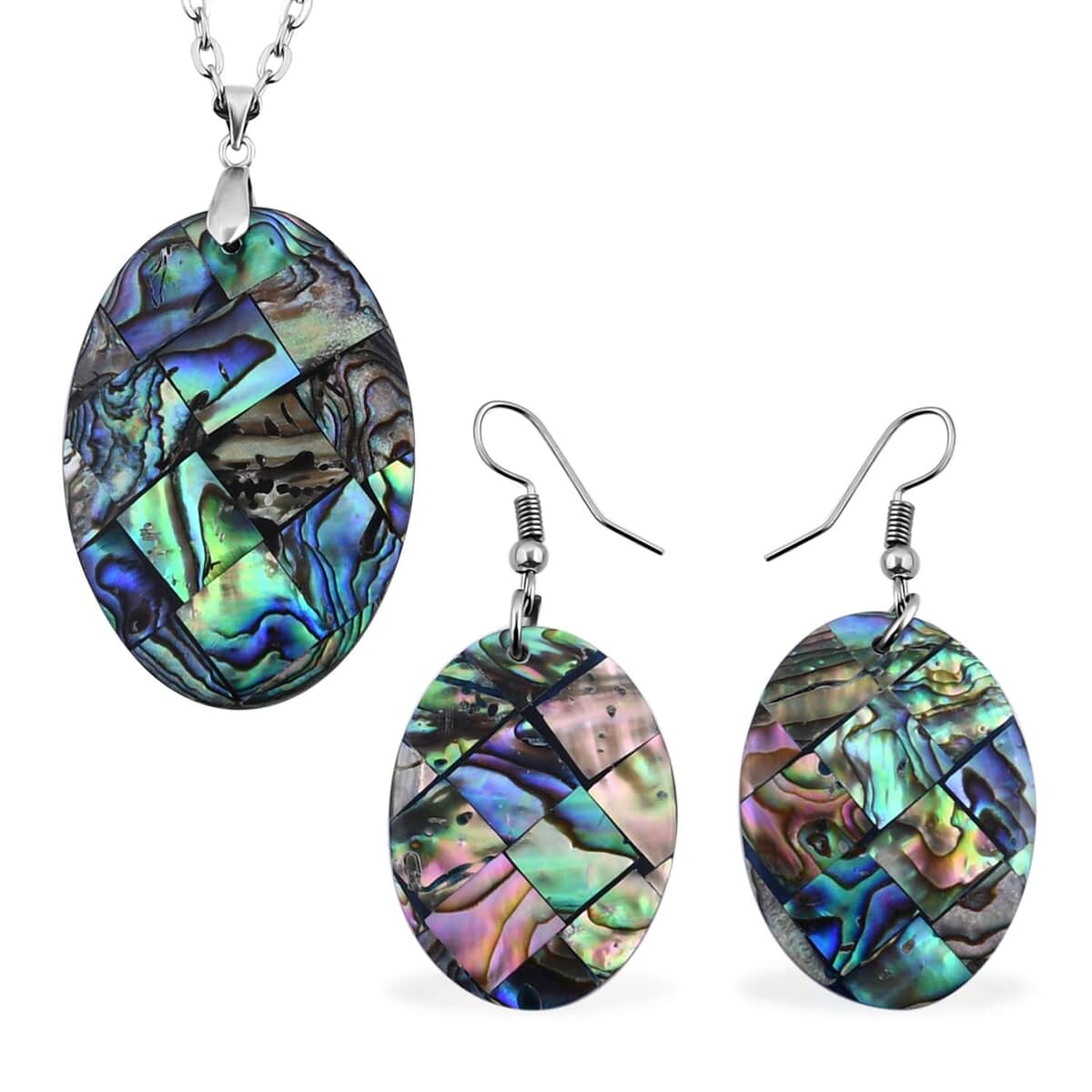 Abalone Shell Necklace (20 Inches) and Dangle Earrings in Sterling Silver image number 0