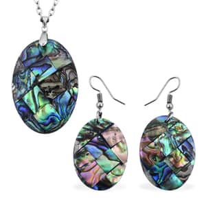 Abalone Shell Necklace 20 Inches and Dangle Earrings in Sterling Silver