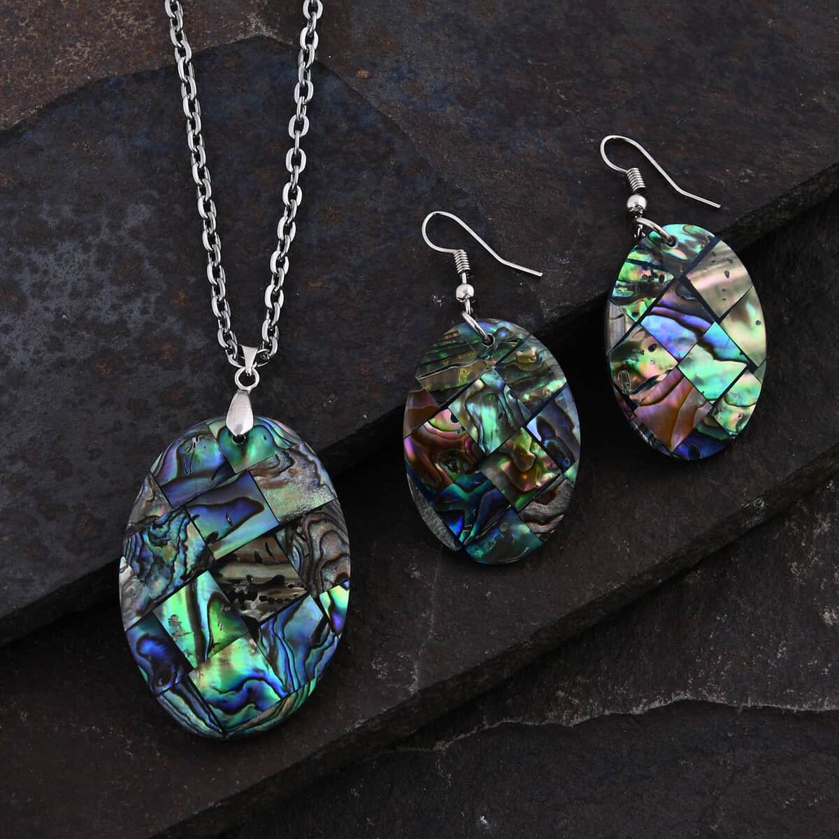 Abalone Shell Necklace (20 Inches) and Dangle Earrings in Sterling Silver image number 1
