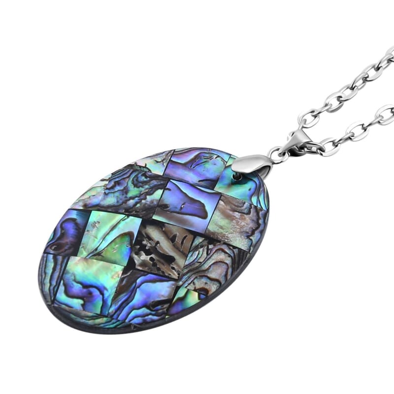 Abalone Shell Necklace 20 Inches and Dangle Earrings in Sterling Silver