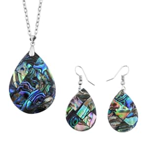 Abalone Shell Necklace 20 Inches and Dangle Earrings in Sterling Silver