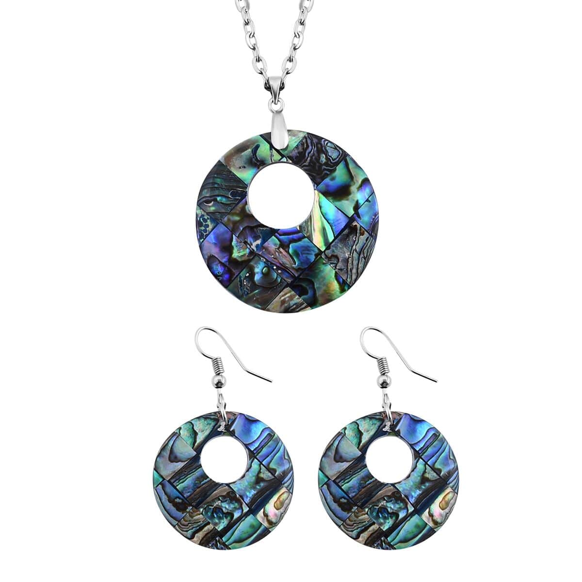 Abalone Shell Necklace 20 Inches and Dangle Earrings in Sterling Silver image number 0