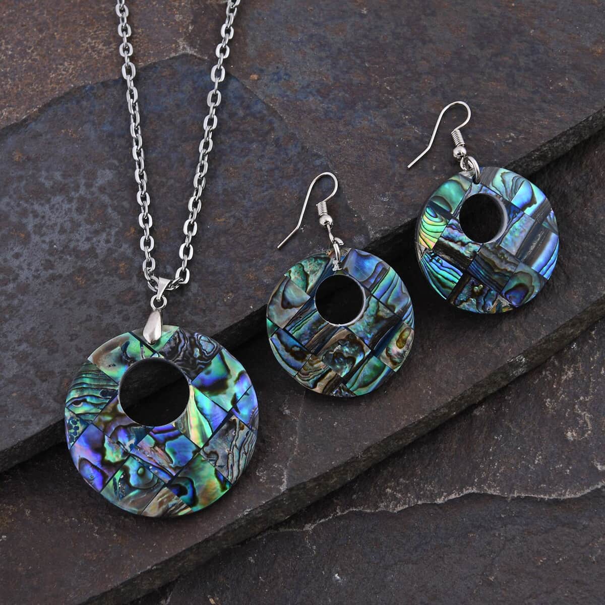 Abalone Shell Necklace 20 Inches and Dangle Earrings in Sterling Silver image number 1