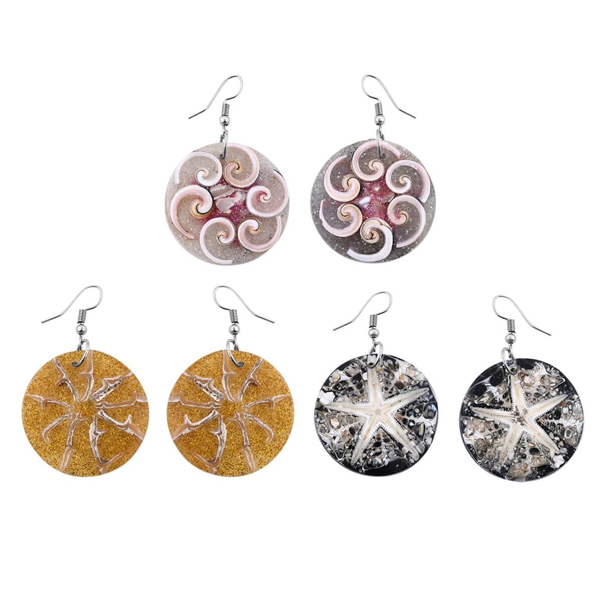 Set of 3 Resin Spider Net, Hurricane and Star Earrings in Sterling Silver image number 0