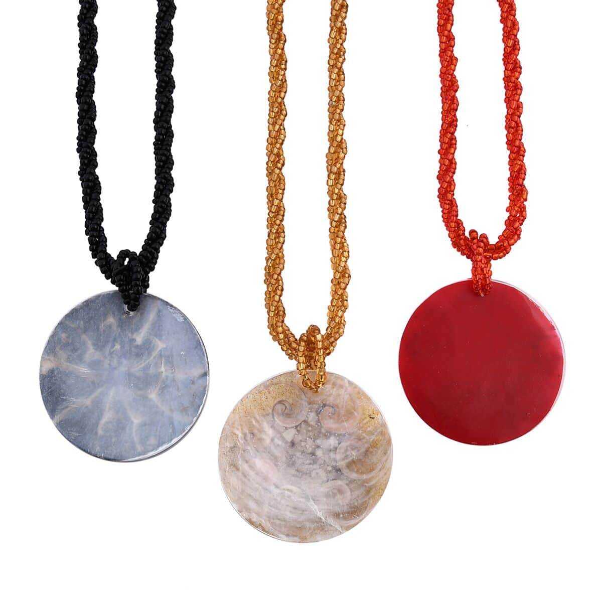 Resin Pendant Set of 3 Spider Net, Hurricane, and Star Motif With Matching Seed Beads Necklace (20 Inches) image number 3