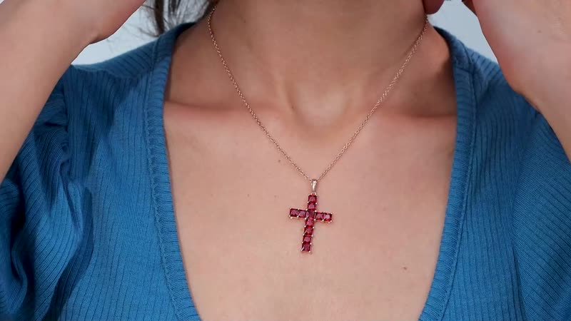 Simulated Red Diamond Pendant in 14K RG Over Sterling Silver with ION Plated RG Stainless Steel Necklace 20 Inches 4.40 ctw