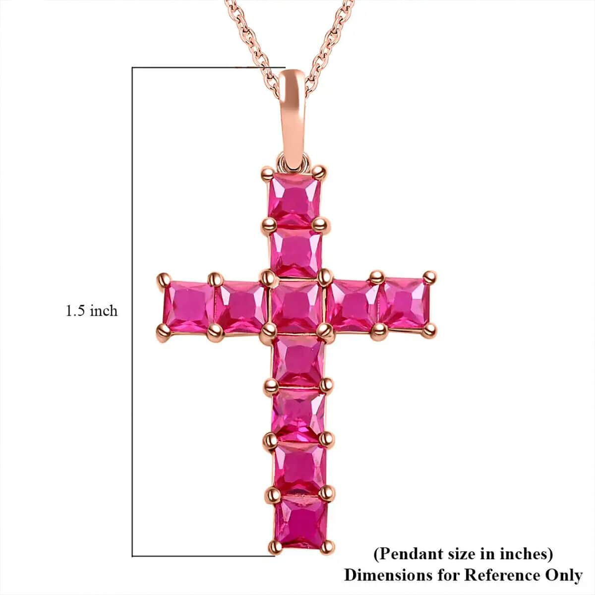 Simulated Red Diamond Pendant in 14K RG Over Sterling Silver with ION Plated RG Stainless Steel Necklace 20 Inches image number 6