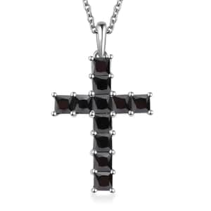 Simulated Black Diamond Cross Pendant in Platinum Over Sterling Silver with Stainless Steel Necklace 20 Inches