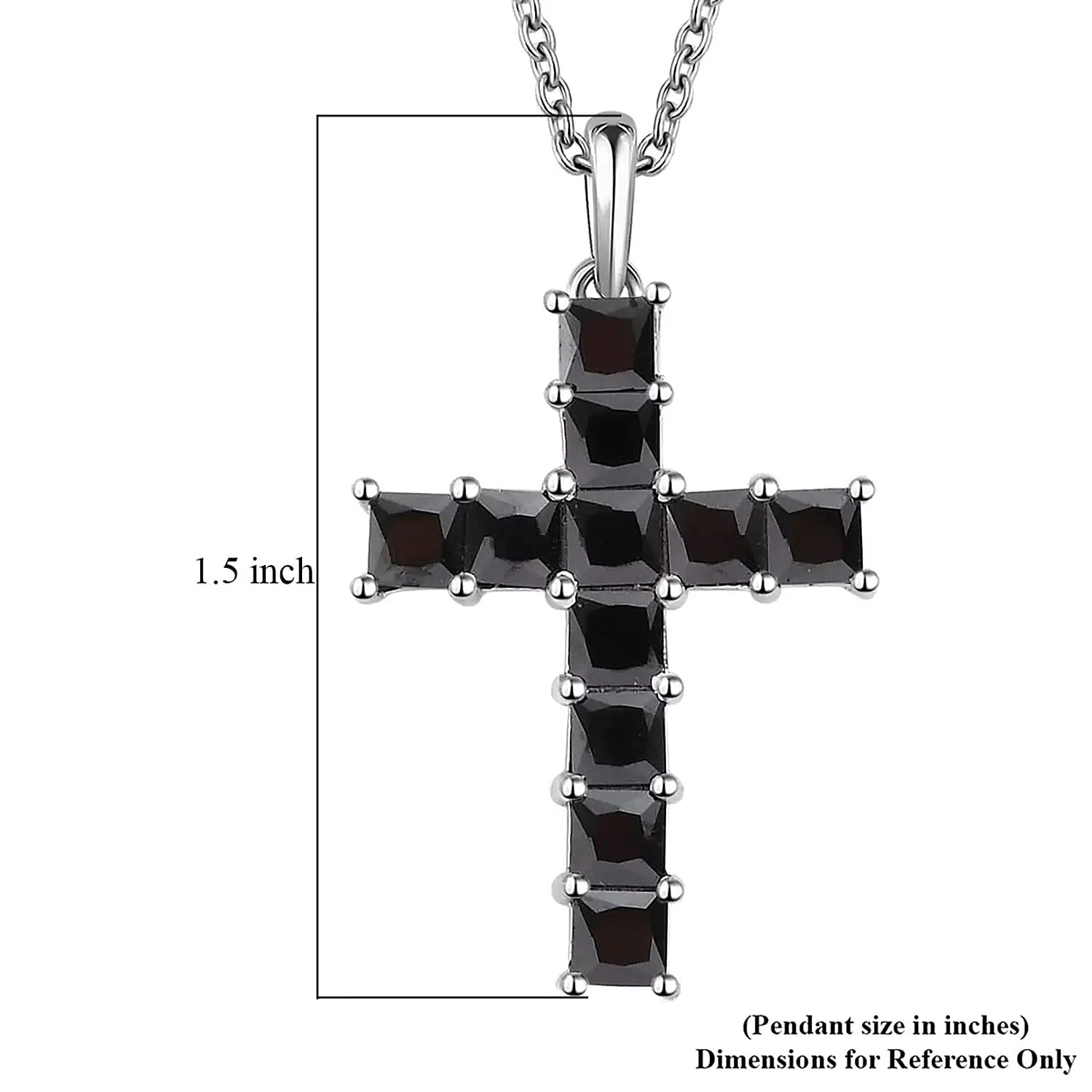 D'Joy Simulated Black Diamond 5.85 ctw Cross Pendant in Platinum Over Sterling Silver with Stainless Steel Necklace 20 Inches
