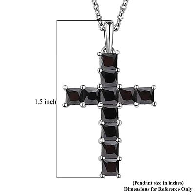 D'Joy Simulated Black Diamond 5.85 ctw Cross Pendant in Platinum Over Sterling Silver with Stainless Steel Necklace 20 Inches