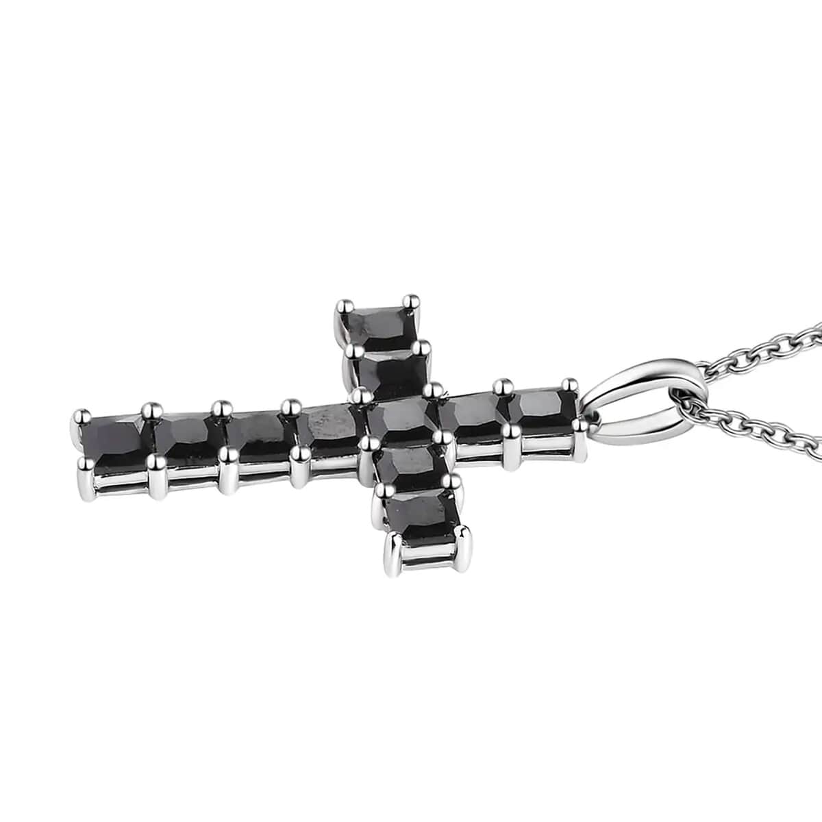 Simulated Black Diamond Cross Pendant in Platinum Over Sterling Silver with Stainless Steel Necklace 20 Inches image number 7