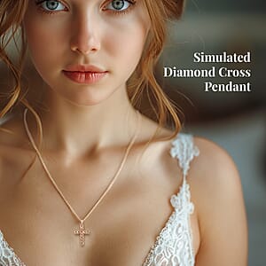 D'Joy Simulated Champagne Color Diamond 6 ctw Cross Pendant in 14K YG Over Sterling Silver with ION Plated YG Stainless Steel Necklace 20 Inches