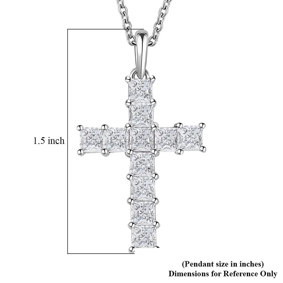 D'Joy Simulated Diamond 6 ctw Cross Pendant in Platinum Over Sterling Silver with Stainless Steel Necklace 20 Inches image number 5