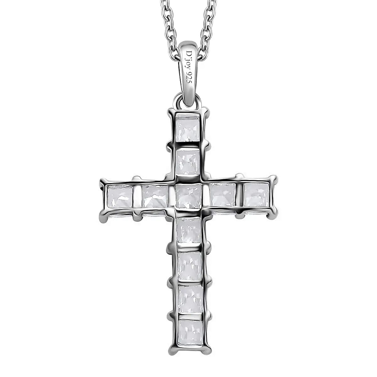 D'Joy Simulated Diamond 6 ctw Cross Pendant in Platinum Over Sterling Silver with Stainless Steel Necklace 20 Inches image number 7