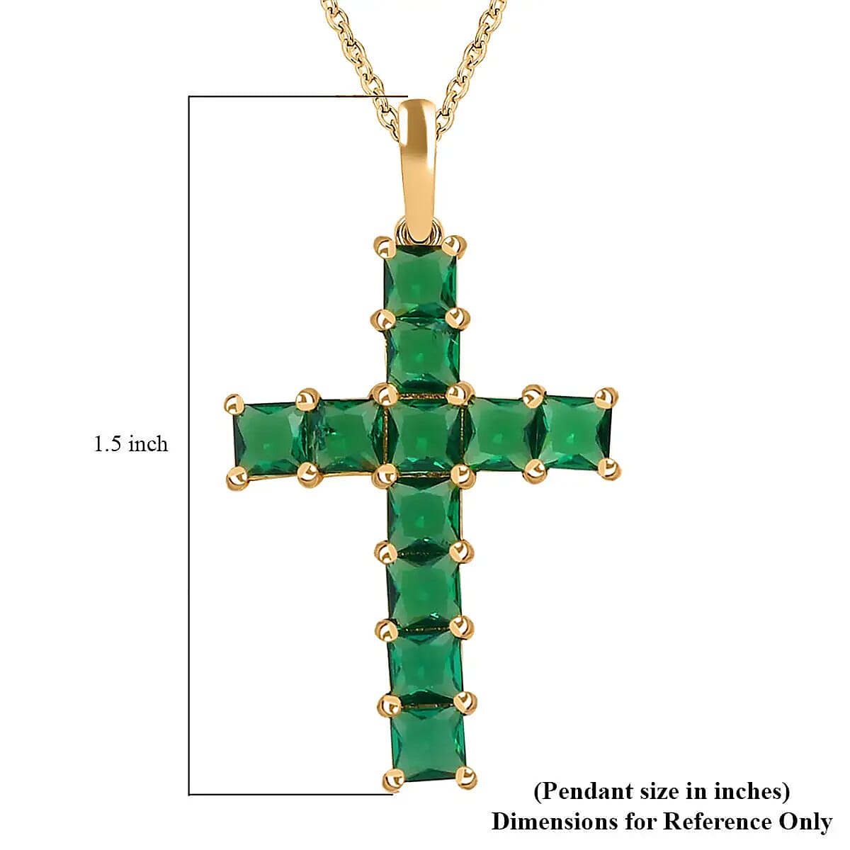 D'Joy Simulated Green Diamond 5.75 ctw Cross Pendant in 14K YG Over Sterling Silver with ION Plated YG Stainless Steel Necklace 20 Inches image number 5