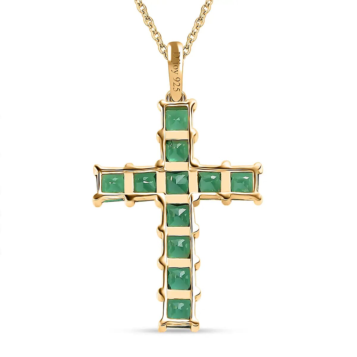 D'Joy Simulated Green Diamond 5.75 ctw Cross Pendant in 14K YG Over Sterling Silver with ION Plated YG Stainless Steel Necklace 20 Inches image number 7