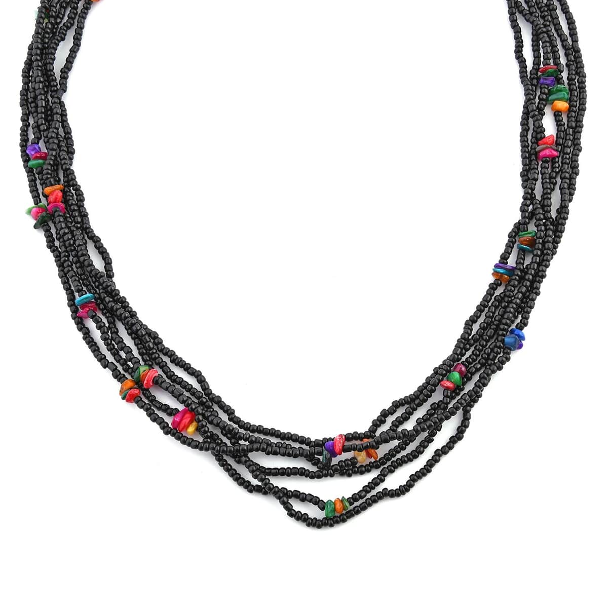Black Seed Beaded Multi Layer Bracelet (7.50In) and Necklace 20 Inches and Earrings in Sterling Silver image number 2