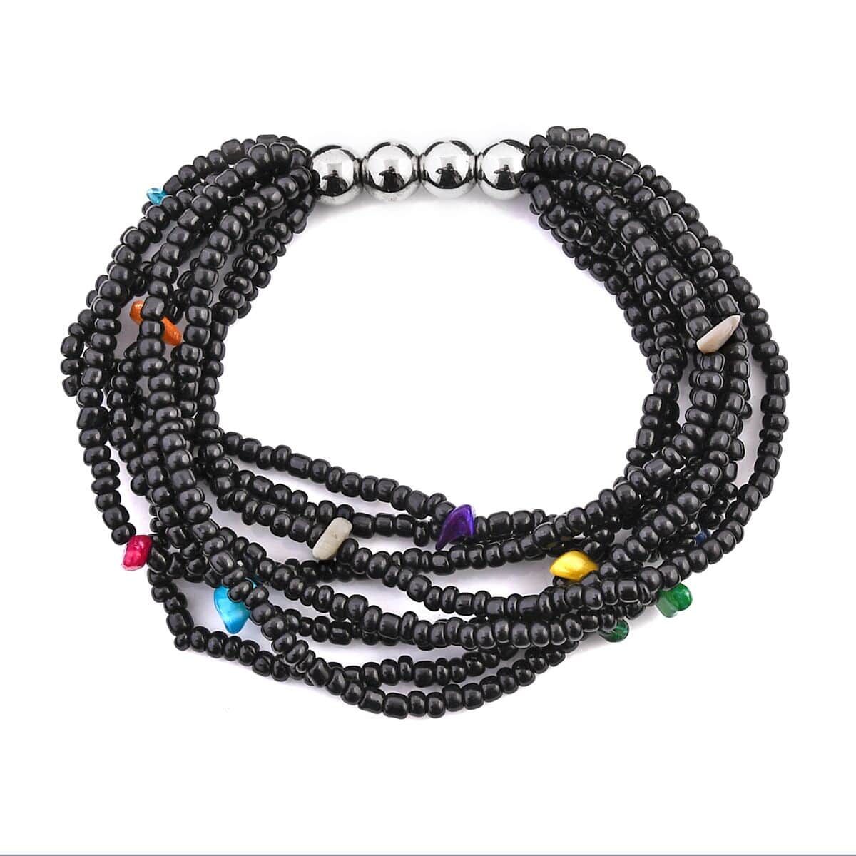Black Seed Beaded Multi Layer Bracelet (7.50In) and Necklace 20 Inches and Earrings in Sterling Silver image number 3