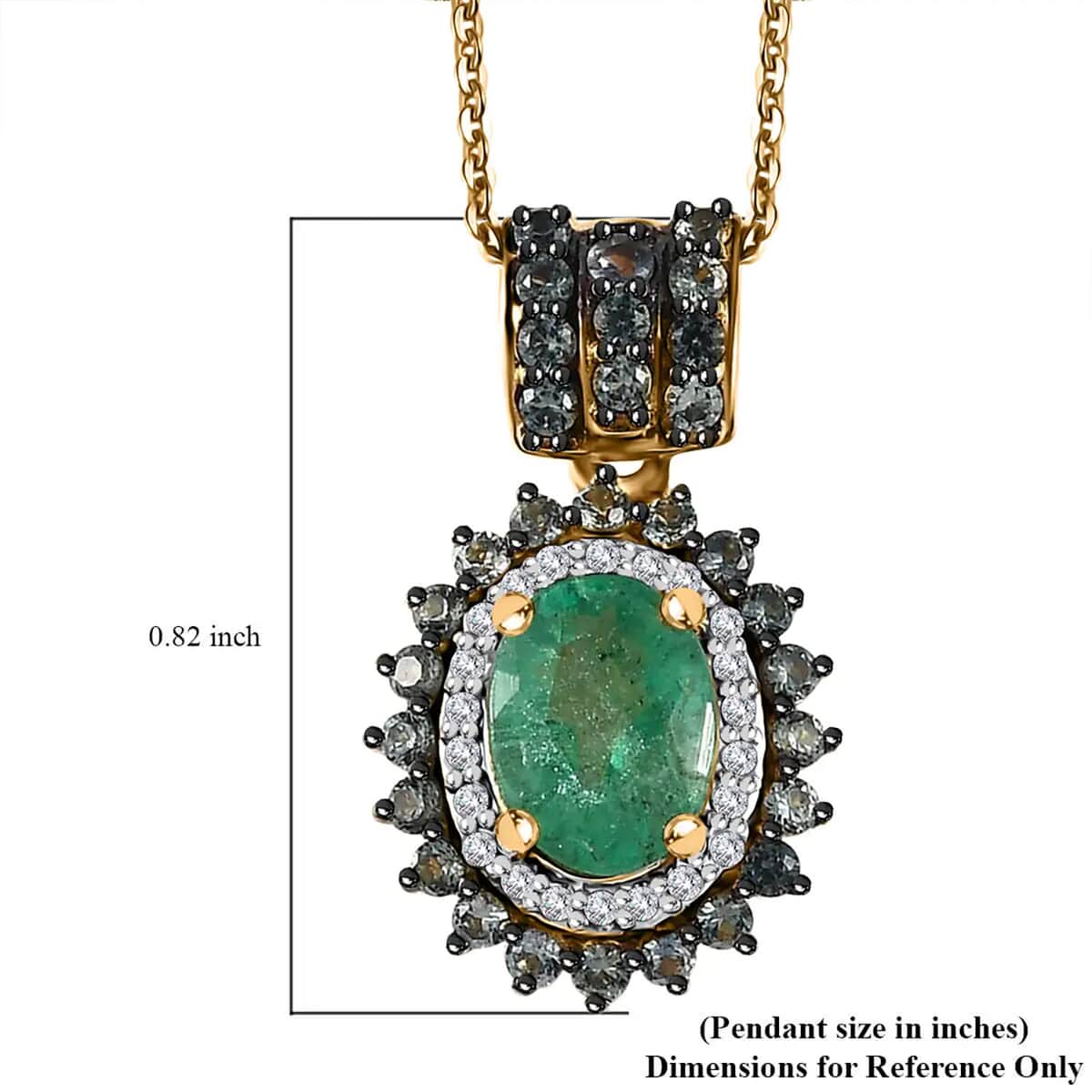 Kagem Zambian Emerald and Multi Gemstone Double Halo Pendant Necklace 20 Inches in Vermeil Yellow Gold Over Sterling Silver 1.90 ctw image number 6