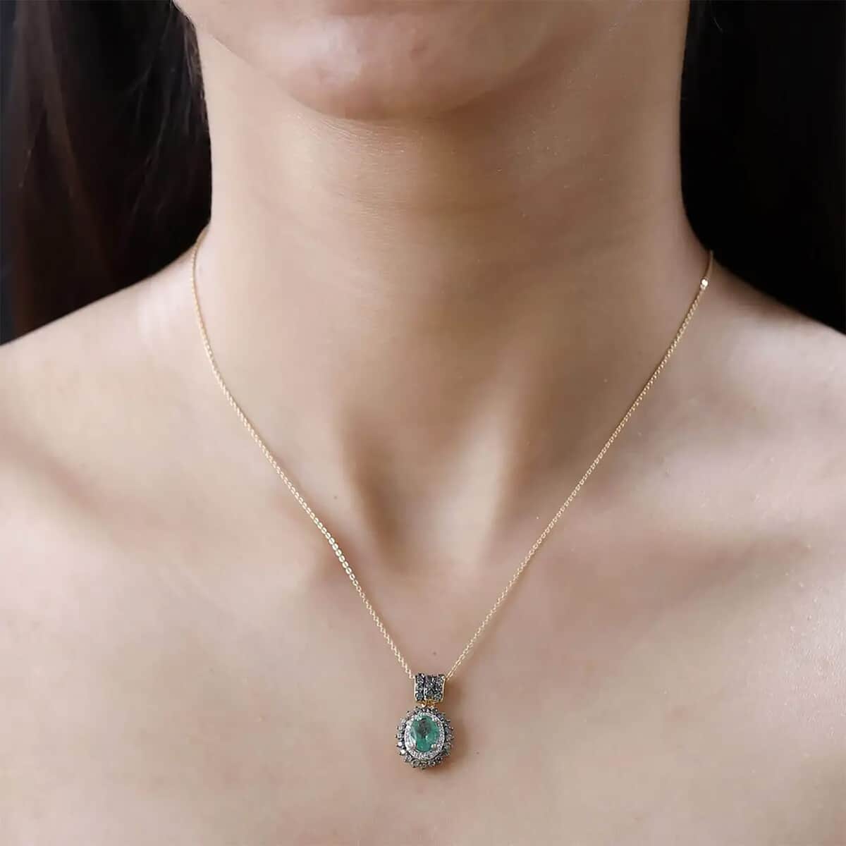 Kagem Zambian Emerald and Multi Gemstone Double Halo Pendant Necklace 20 Inches in Vermeil Yellow Gold Over Sterling Silver 1.90 ctw image number 7