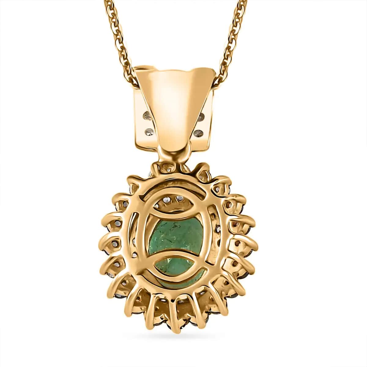 Kagem Zambian Emerald and Multi Gemstone Double Halo Pendant Necklace 20 Inches in Vermeil Yellow Gold Over Sterling Silver 1.90 ctw image number 8