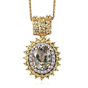 AAA Turkizite and Multi Gemstone Double Halo Pendant Necklace 20 Inches in Vermeil Yellow Gold Over Sterling Silver 2.00 ctw
