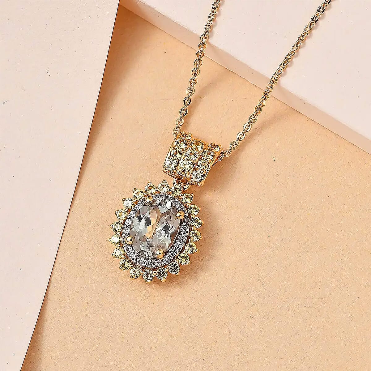 AAA Turkizite and Multi Gemstone Double Halo Pendant Necklace 20 Inches in Vermeil Yellow Gold Over Sterling Silver 2.00 ctw image number 1