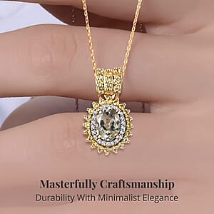 AAA Turkizite and Multi Gemstone Double Halo Pendant Necklace 20 Inches in Vermeil Yellow Gold Over Sterling Silver 2.00 ctw