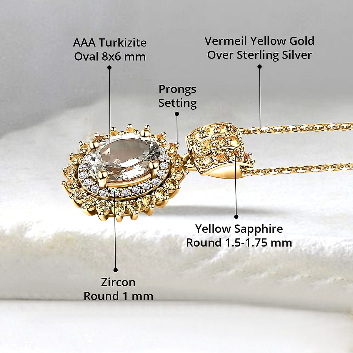 AAA Turkizite and Multi Gemstone Double Halo Pendant Necklace 20 Inches in Vermeil Yellow Gold Over Sterling Silver 2.00 ctw image number 4