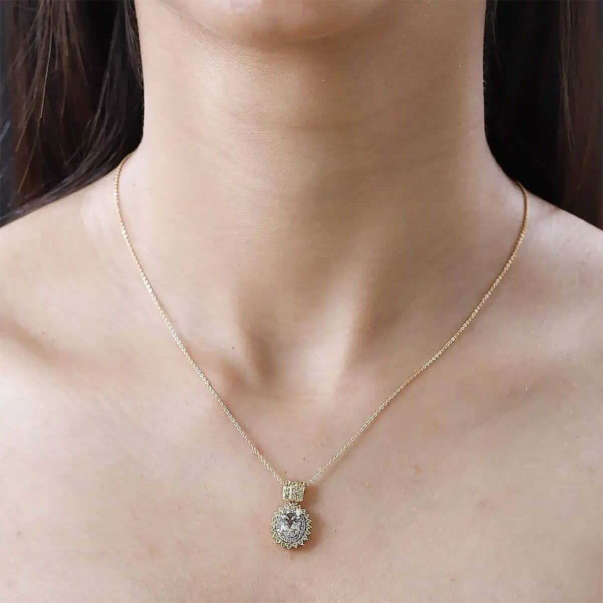 AAA Turkizite and Multi Gemstone Double Halo Pendant Necklace 20 Inches in Vermeil Yellow Gold Over Sterling Silver 2.00 ctw image number 7