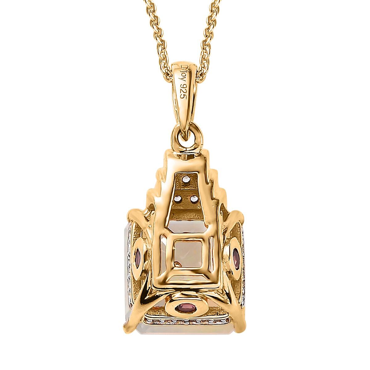 Premium Ethiopian Welo Opal and Multi Gemstone Pendant Necklace 20 Inches in Vermeil Yellow Gold Over Sterling Silver 3.35 ctw